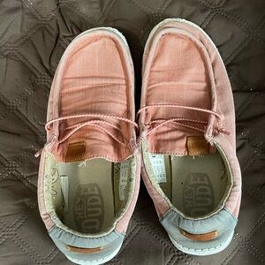 Hey Dude Moccasins Pink and Gray Slip-On Comfort